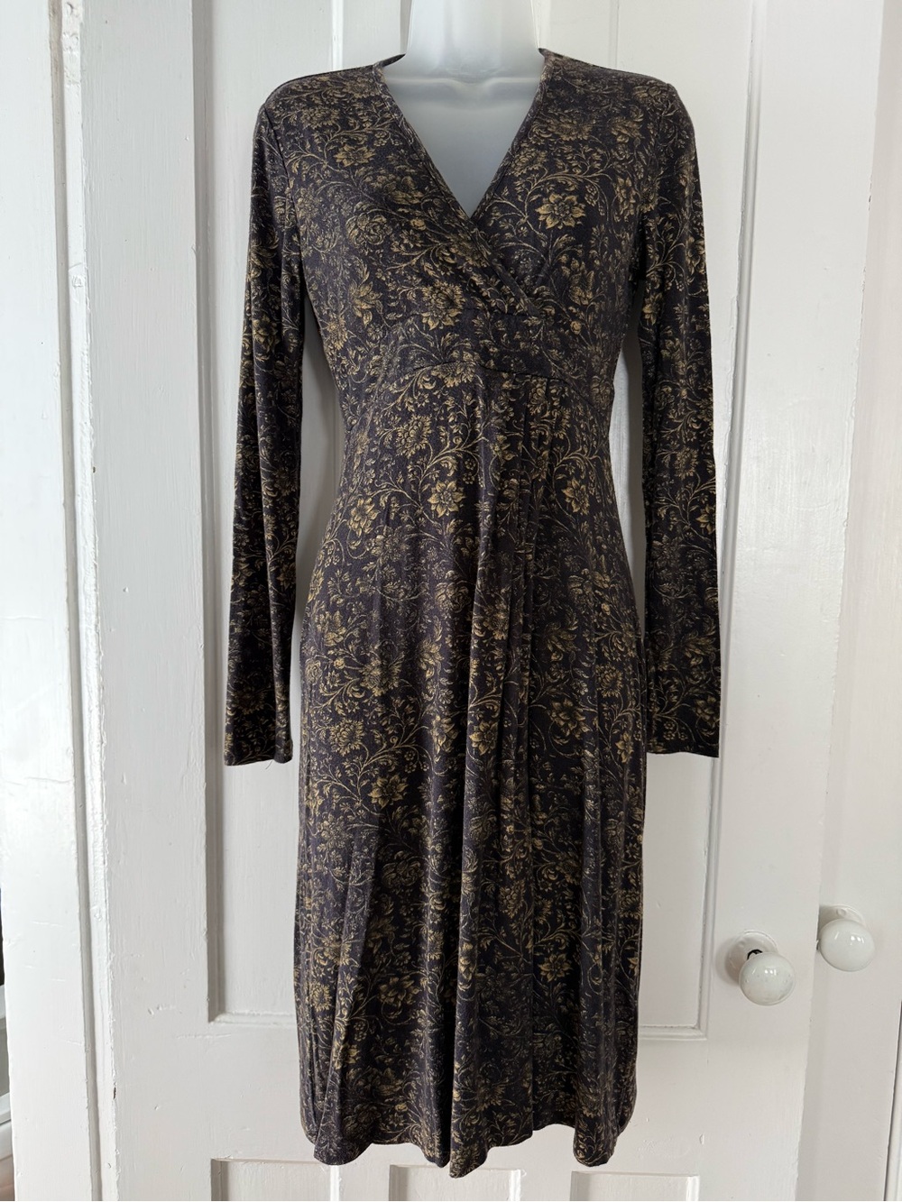 Peruvian Connection Brown and Gold Floral Long-Sleeve Dress